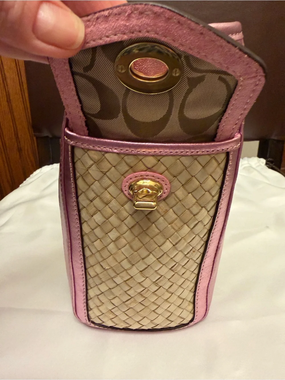 Vintage Coach Summer Satchel w/ Pink Metallic Leather, Suede & Gold Hardware